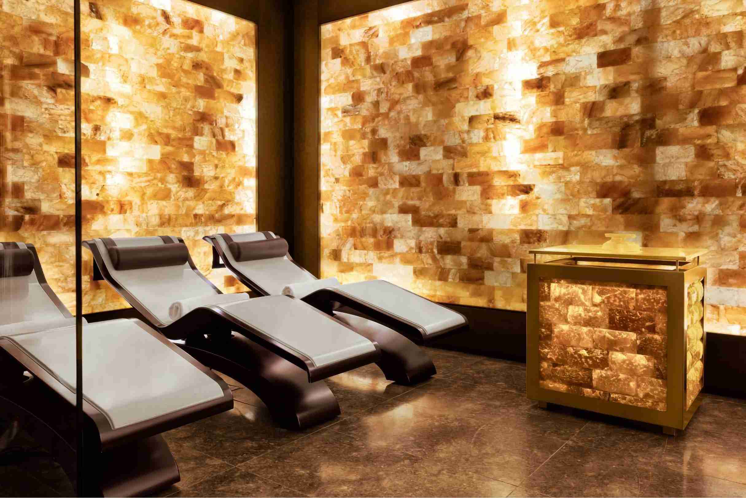 Diva Loungers In A Salt Room For Halotherapy — Serene Spa Atmosphere And Radiant Heat.