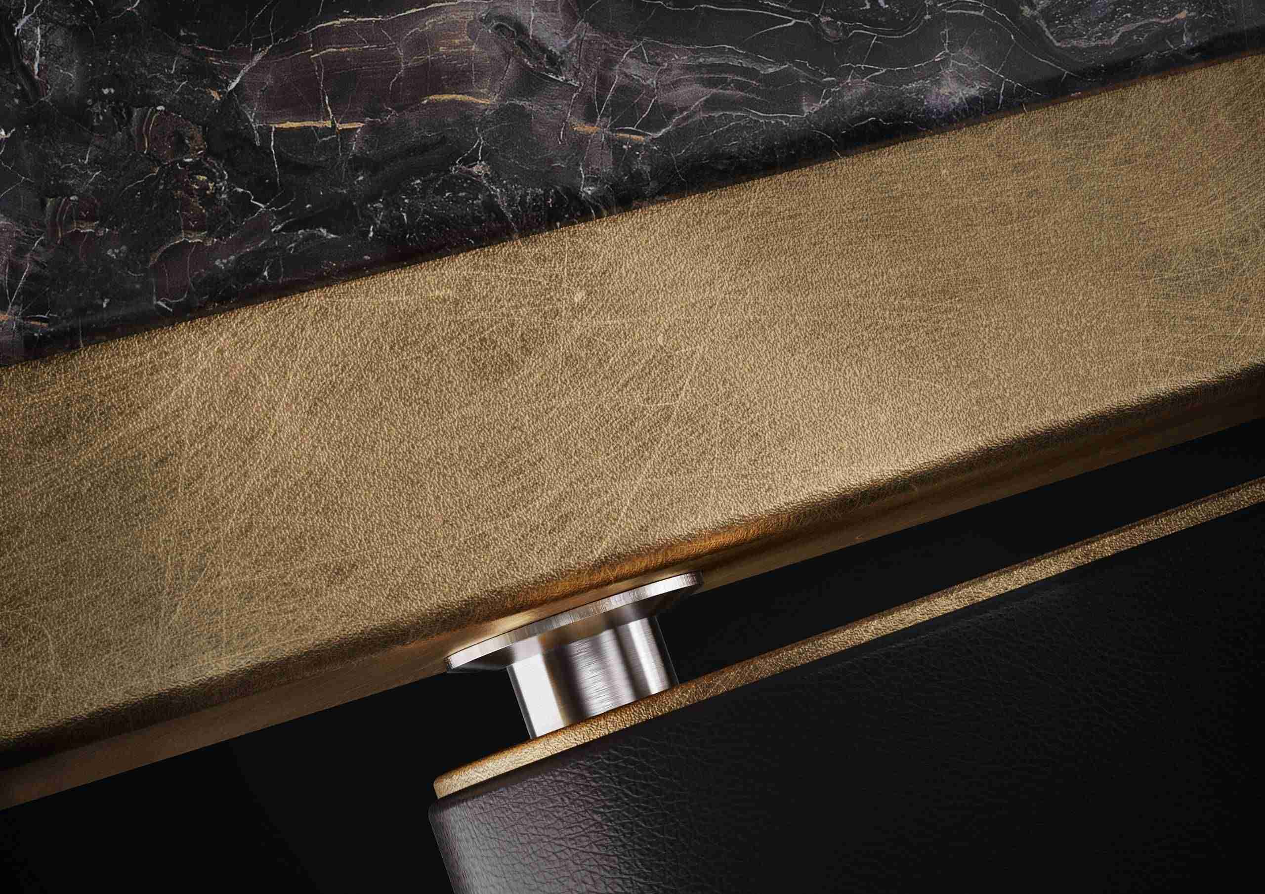 Caesar Armrest Attachment Detail — Concealed Stainless Hardware For Clean Aesthetics And Easy Maintenance.