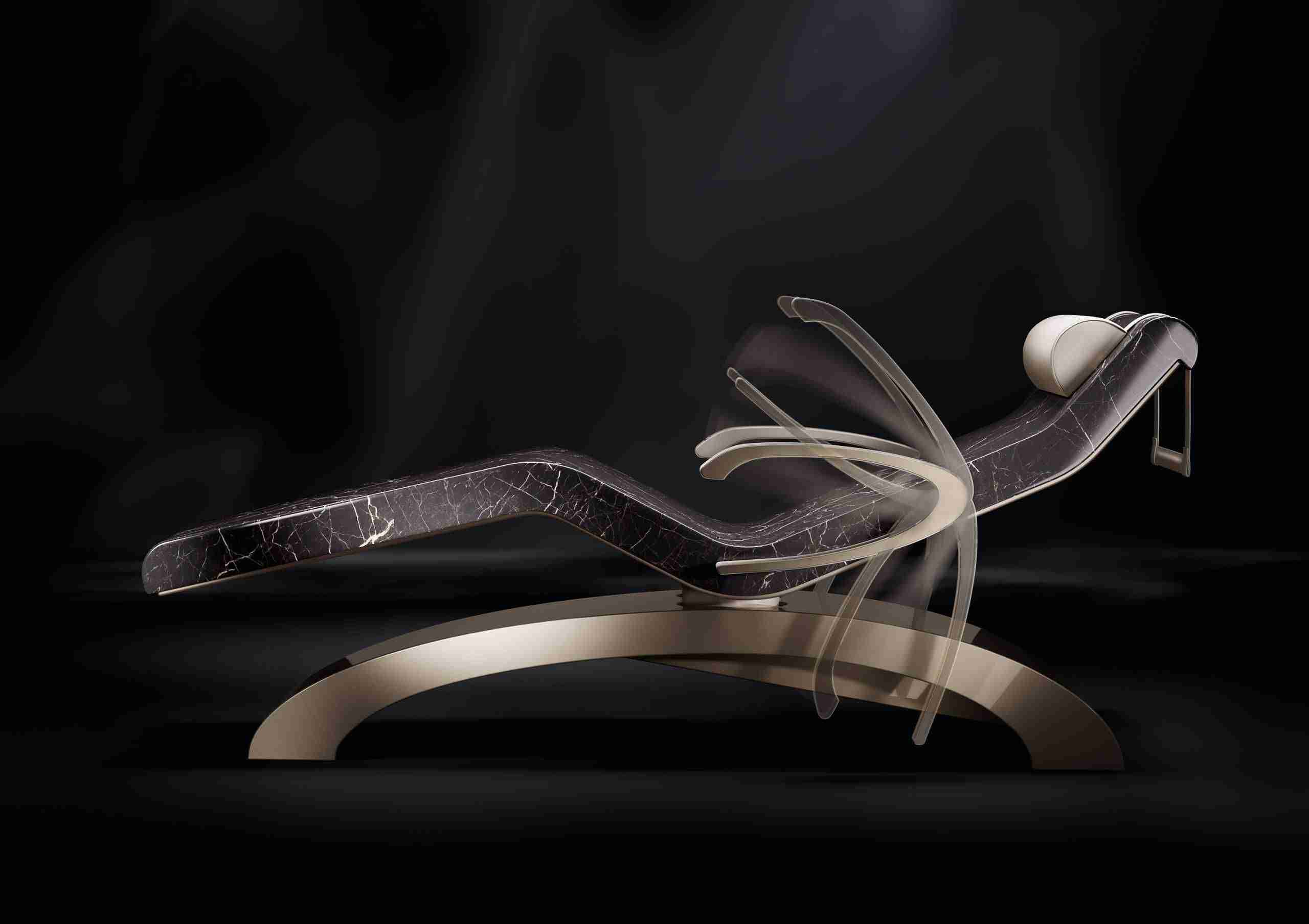 Side Angle Showing Extended Armrest Adjustment Range On Cleopatra Classico Heated Marble Lounger.