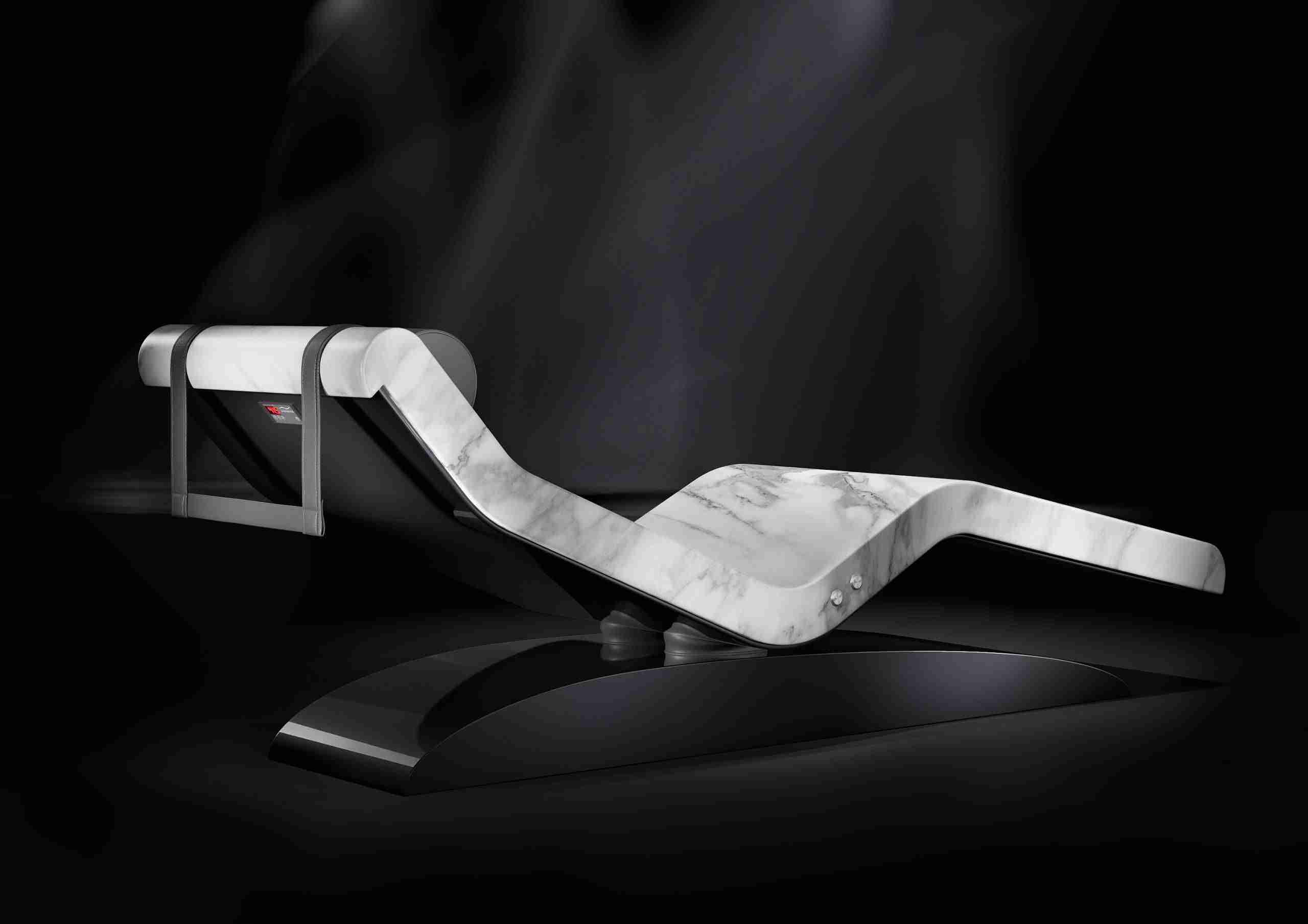 Cleopatra Moderno Heated Lounger Rear View Showing The Elegant Marble White Finish And Ergonomic Design. A Masterpiece By Fabio Alemanno Design For Luxury Spas, Wellness Retreats, And Exclusive Interiors.