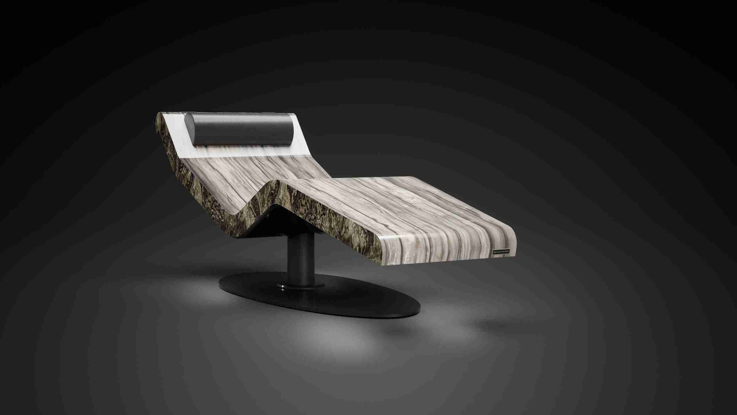 Cleopatra Pool Base Front-Left Angle — Seamless Junction Between Marble Body And Base For Indoor Or Outdoor Luxury Hotel Settings.