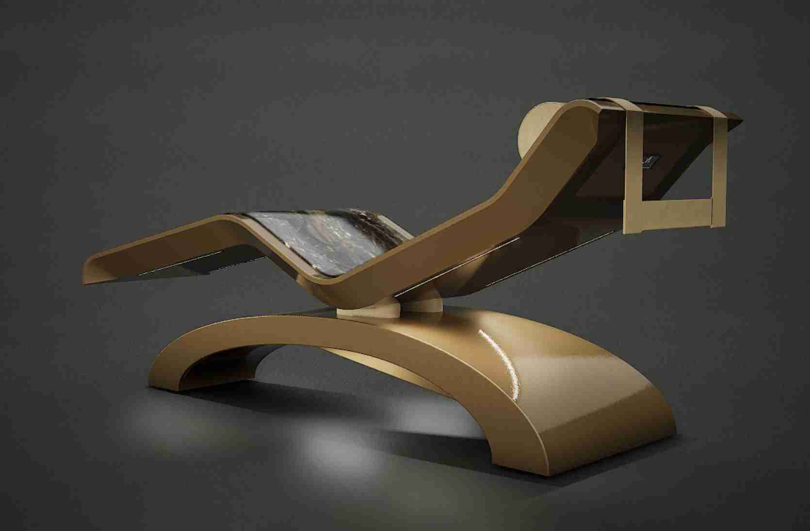 Diva Classico Led And Back View — Infrared Heated Marble Lounger With Integrated Led Accent For Luxury Spas By Fabio Alemanno Design.