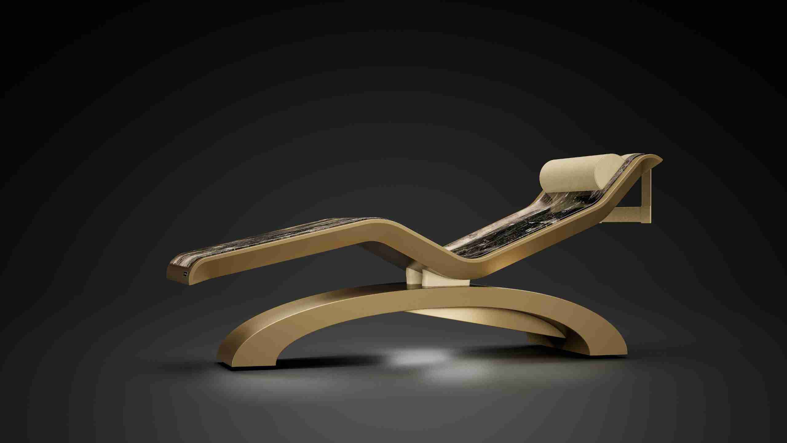 Diva Classico Heated Marble Lounger — Sculptural Golden Marble Chaise Longue For Luxury Wellness By Fabio Alemanno Design.