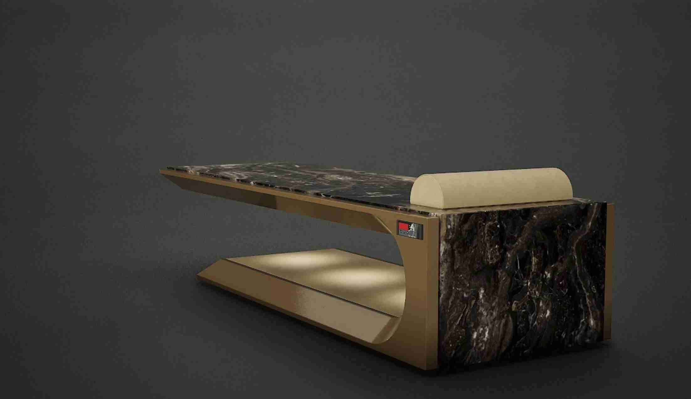 Square Day Bed — Rear View In Black Marble With Refined Golden Details For Premium Relaxation Spaces.