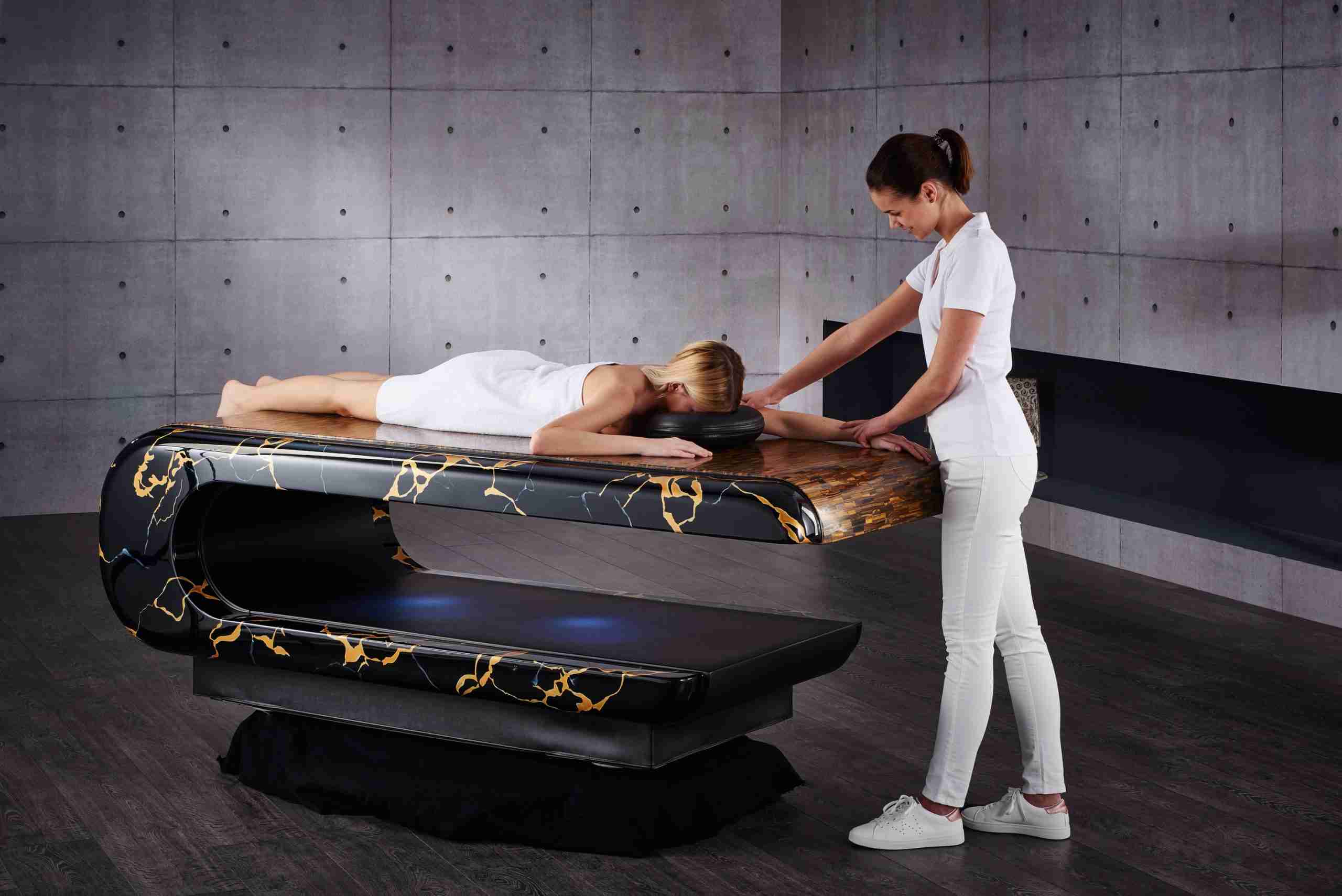 Square Empire Heated Treatment Table — Warm Stone Surface For Professional Spa Rituals.