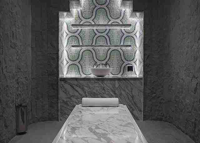 Square Hammam Day Bed In Bespoke Marble Execution At Centara Grand West Bay Doha.