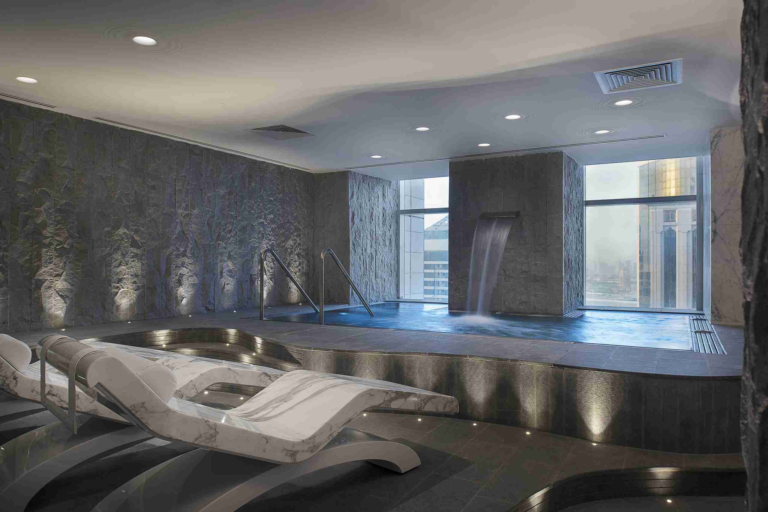 Cleopatra Heated Marble Lounge Chairs At Centara Grand Doha — Signature Wellness Design By Fabio Alemanno.