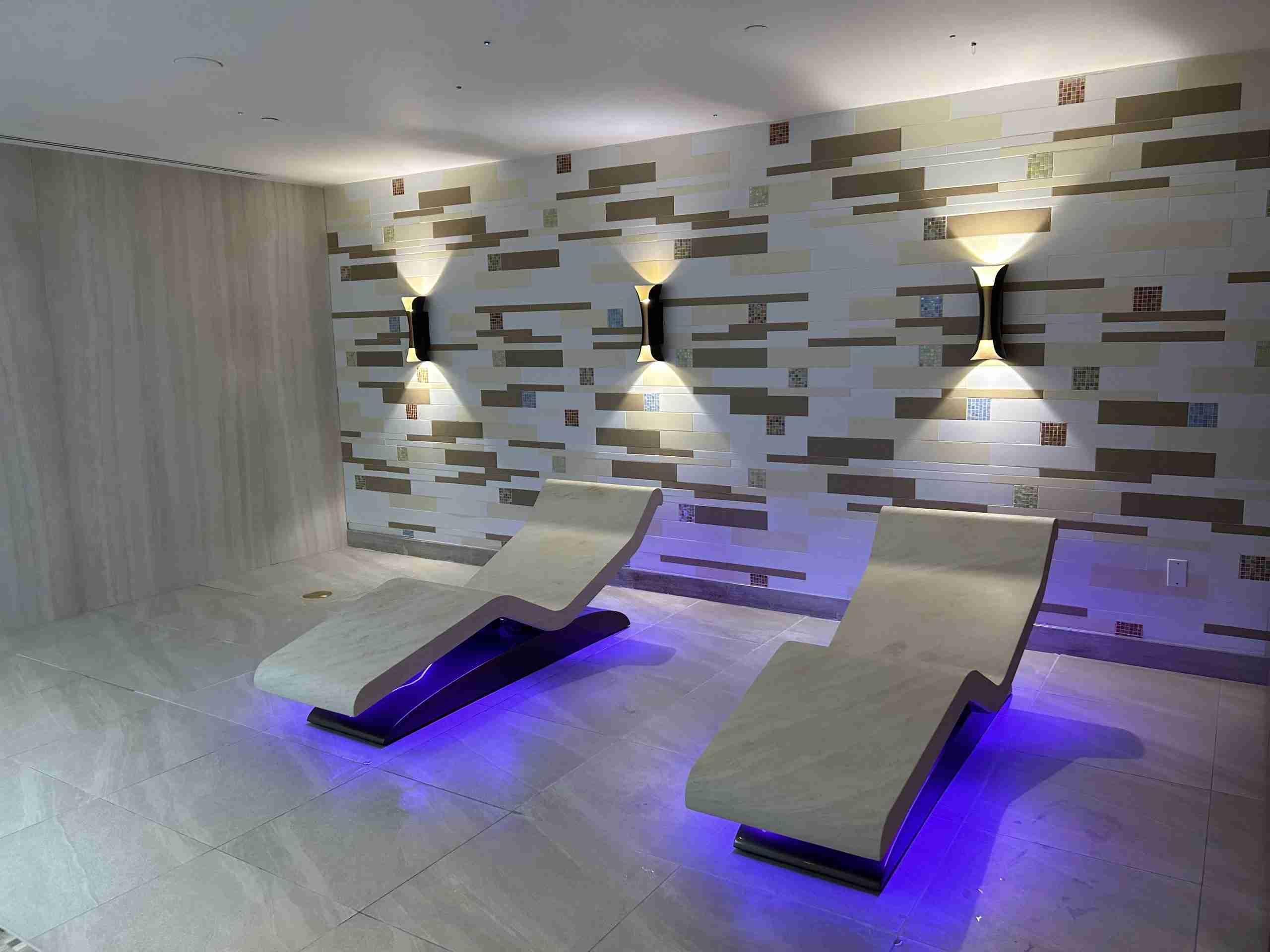 Spa And Wellness Space Front View At Carillon Miami Showcasing A Cleopatra Moderno Infrared Heated Marble Lounger