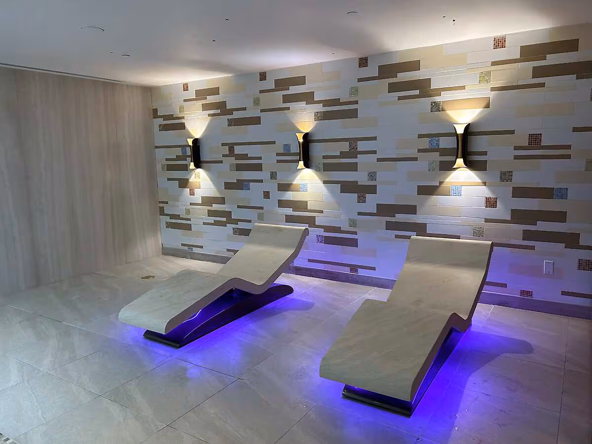 Cleopatra Heated Marble Loungers At Carillon Miami Wellness Resort With Ocean Views.
