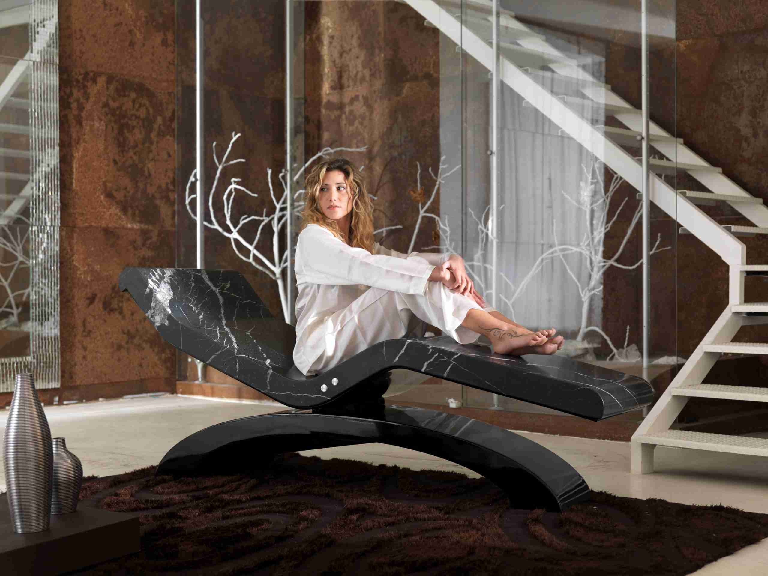 Luxury Home Suite With Cleopatra Classico Noire Infrared Heated Marble Lounger In A Refined Interior Design Ambience