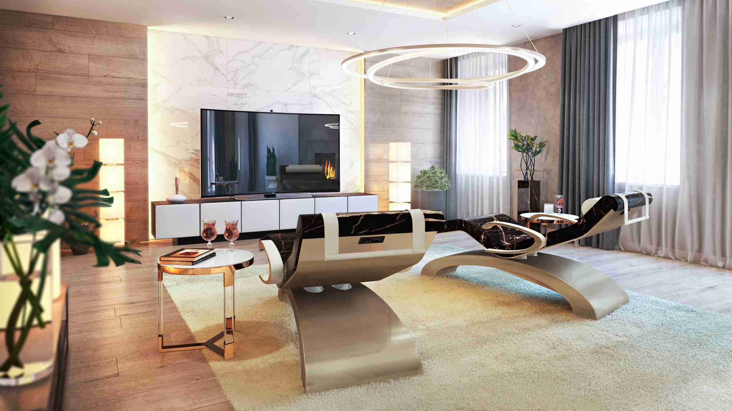 Cleopatra Heated Marble Lounge Chair In A Private Living Room Interior.