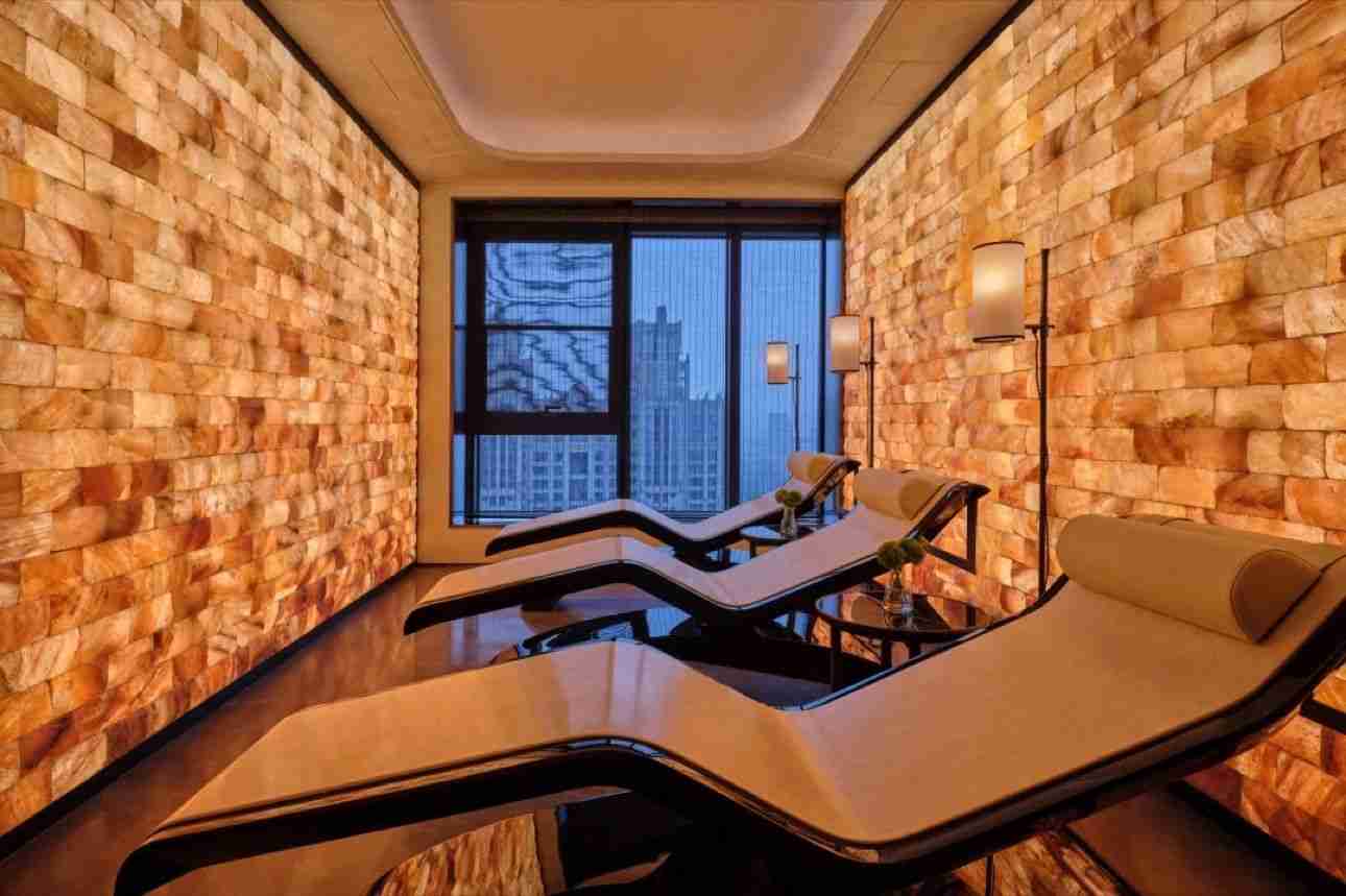 Diva Classico Heated Marble Loungers — Maha Club Beijing Salt Room With Serene Lighting And Restorative Heat Therapy.