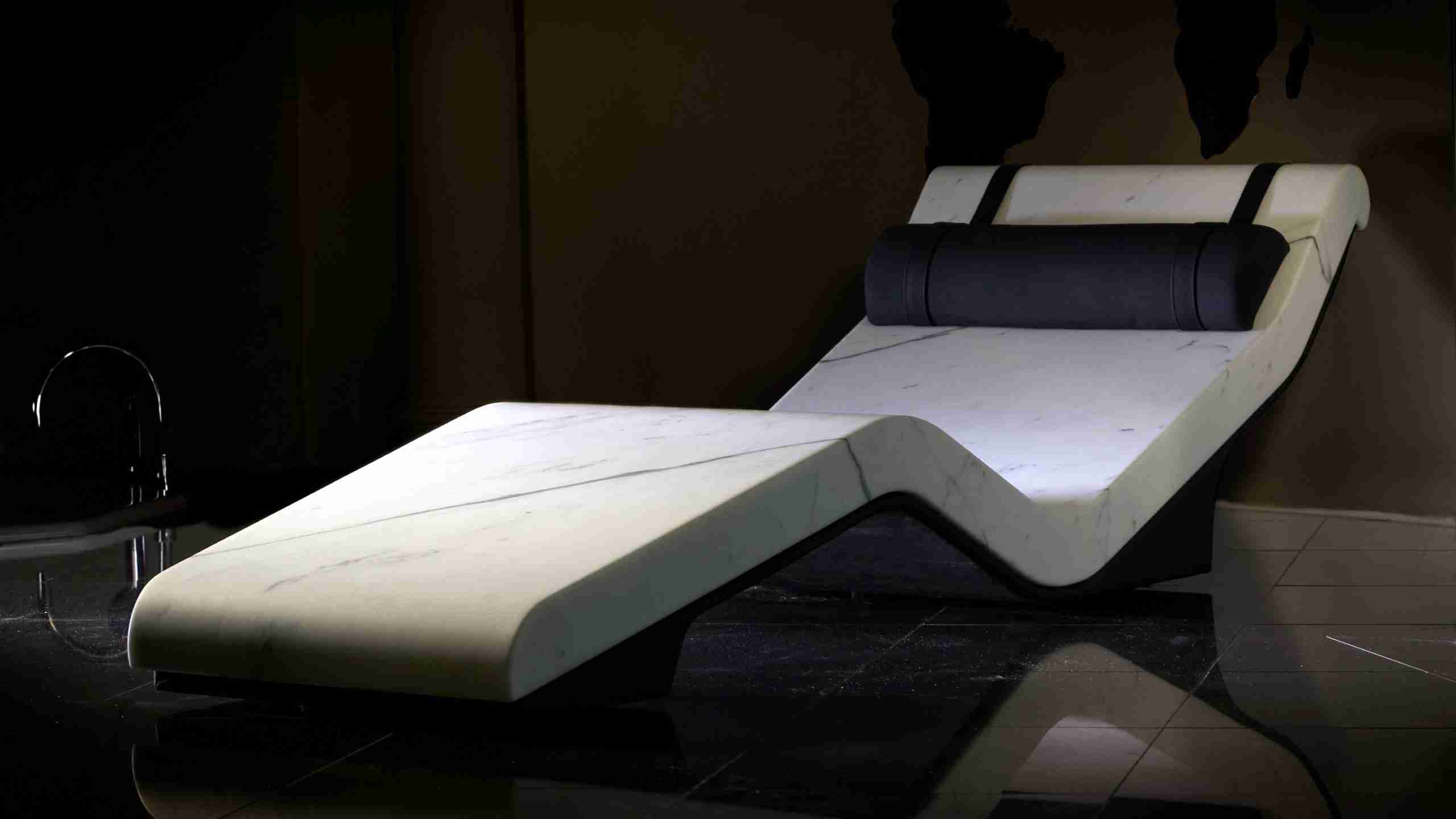 Cleopatra Basico Infrared Heated Marble Chaise Lounges — Exclusive Spa Ambience With Sculptural Stone And Hygienic Warmth.
