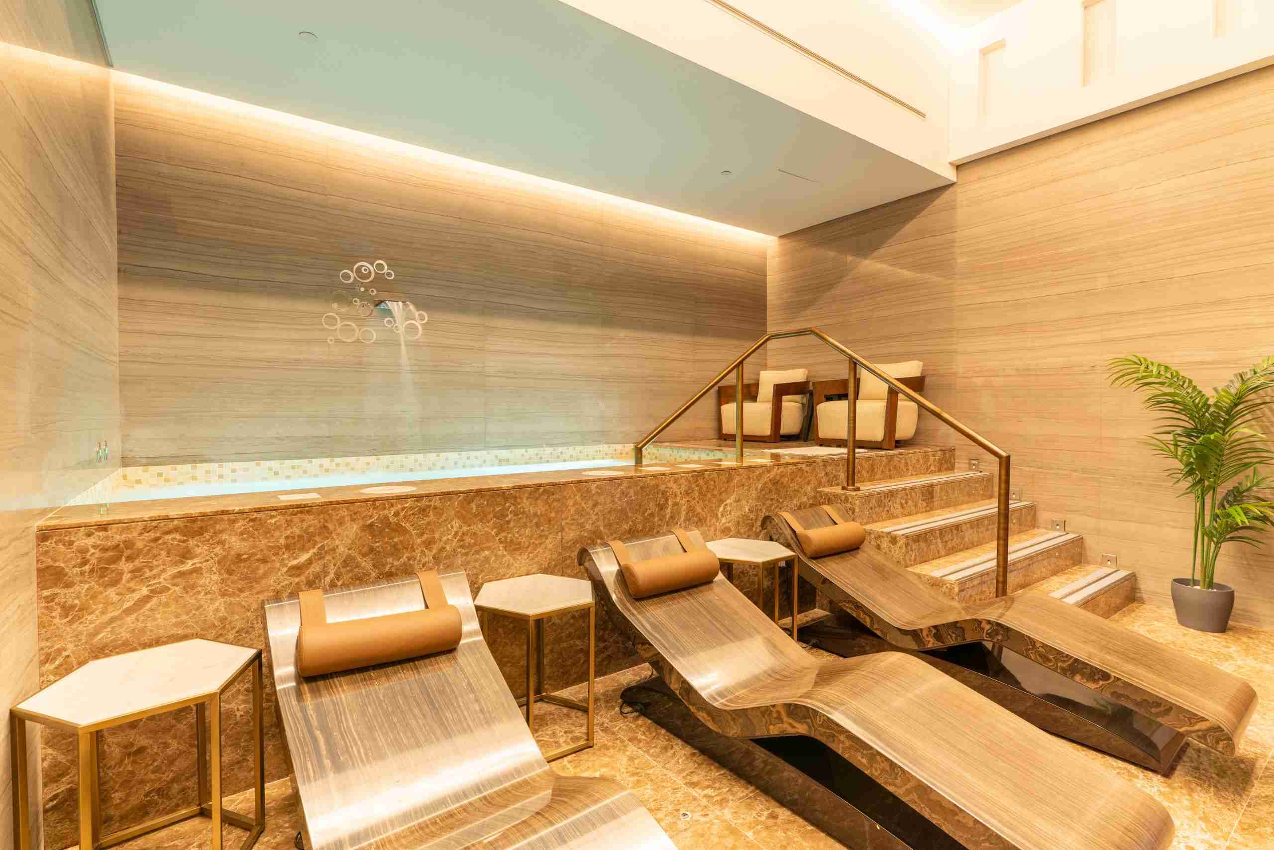 Luxury Spa Furniture Installation At Rixos Showcasing Infrared Heated Loungers In A Relaxation Area