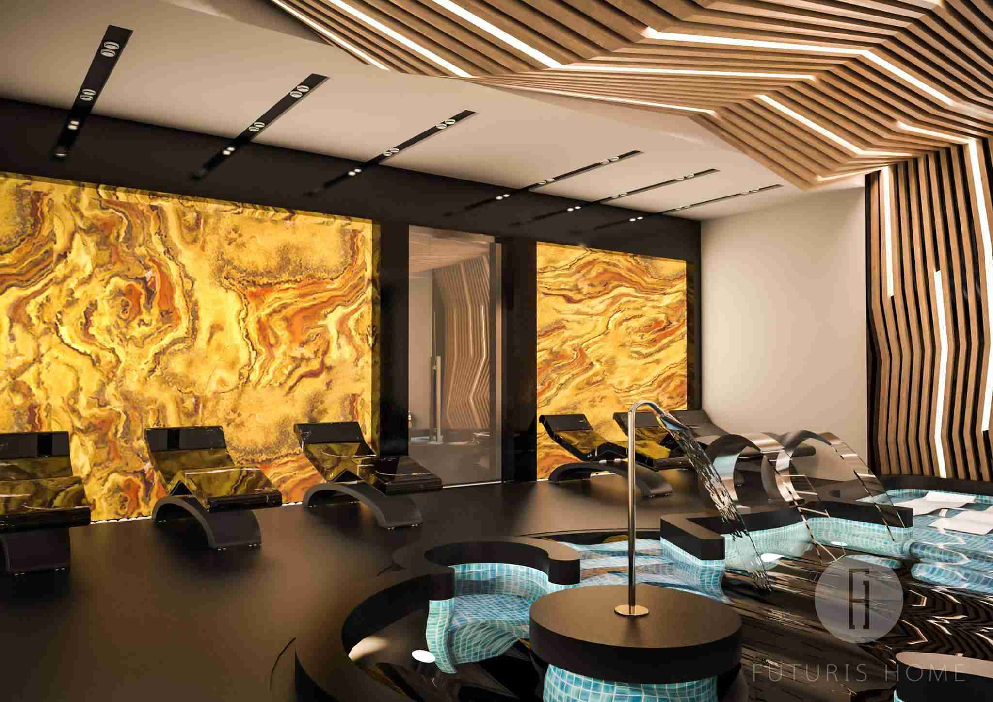 Heated Marble Loungers In The Reebok Sports Club Armenia Spa And Recovery Area.