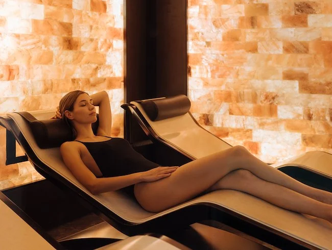 Diva Classico Heated Marble Lounger — Salt Cabin Close-Up At Gallia With Serene Lighting And Wellness Focus.
