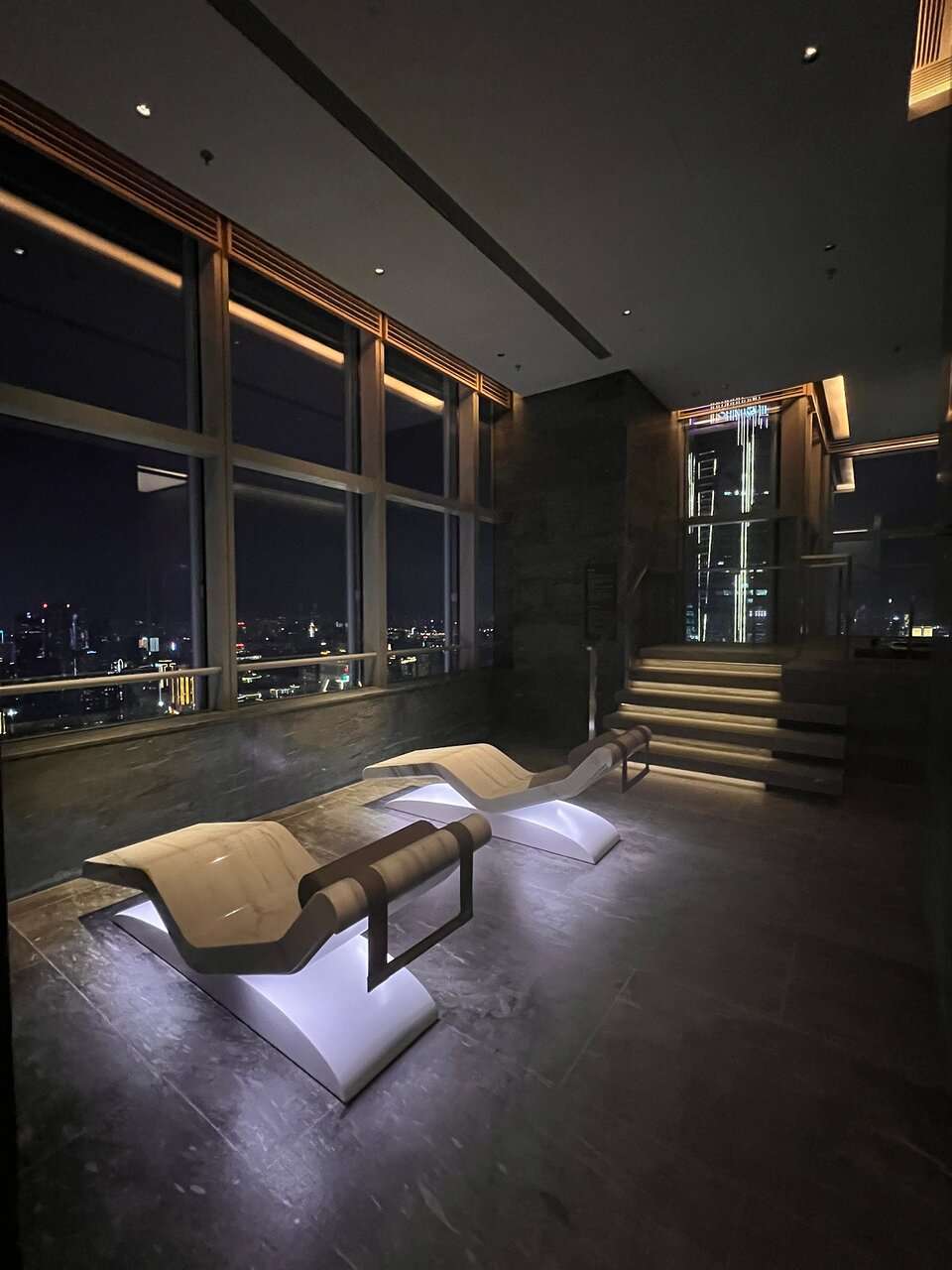 Night View Of The Wellness Area With Heated Loungers At Park Hyatt Changsha, China